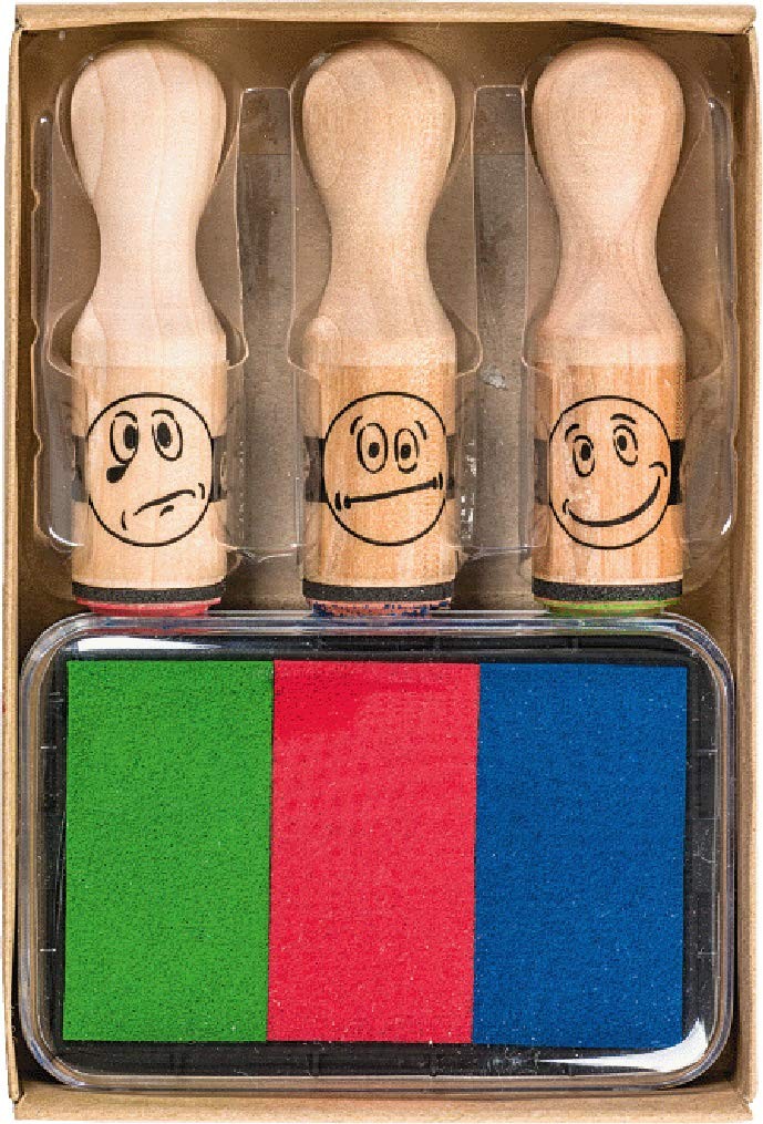 Brunnen 1048692 Reward Stamp Set with Smiley Motif / 3 Motif Stamps/Wood/with 3