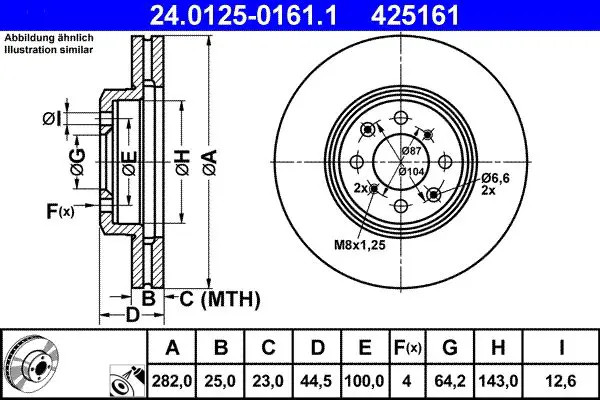 2x Disco freno ventilato 24.0125-0161.1 ATE per MG MG ZS MG ZS Hatchback MG ZR