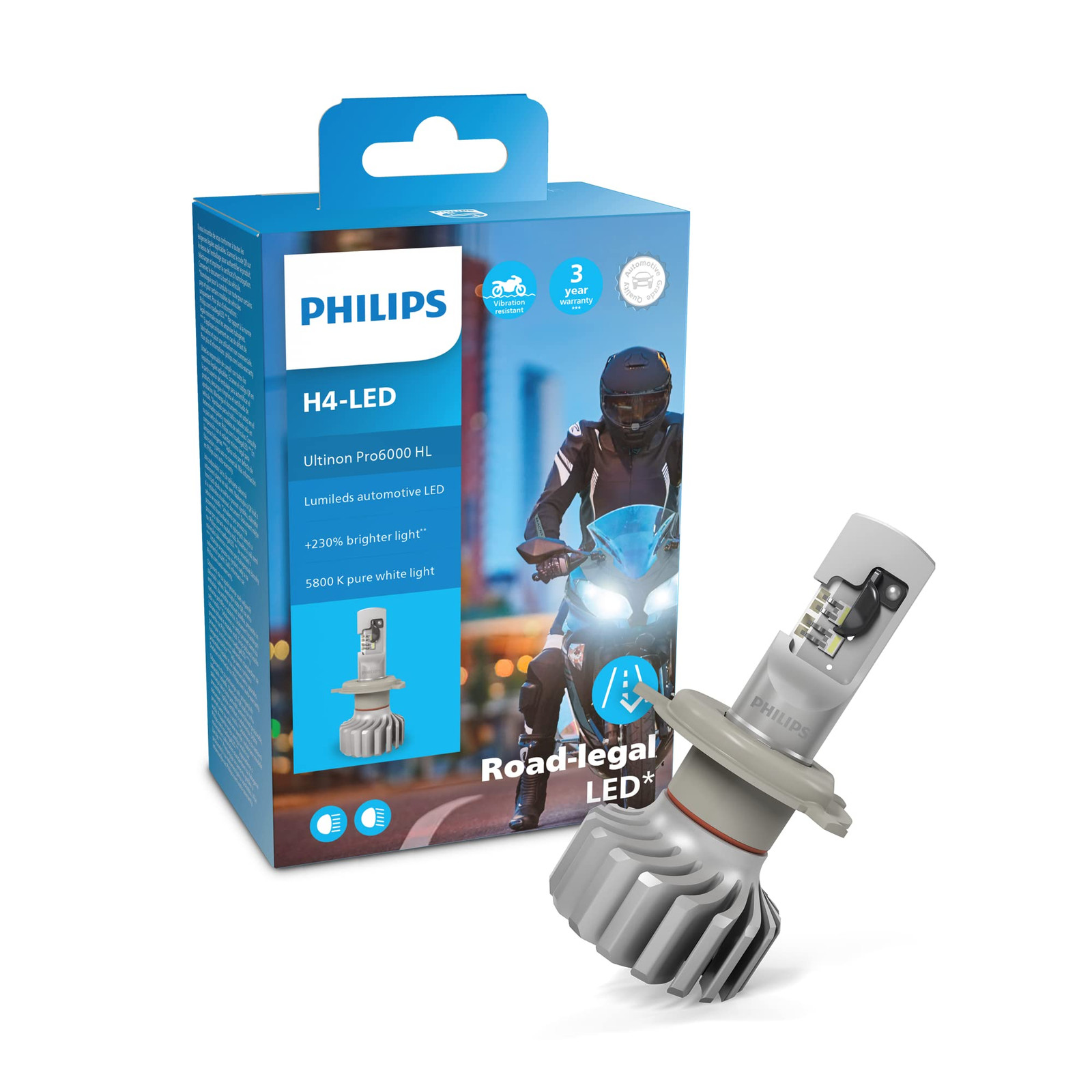 Philips Ultinon Pro6000 - Lampada LED H4 per moto, con omologazione (E3c)