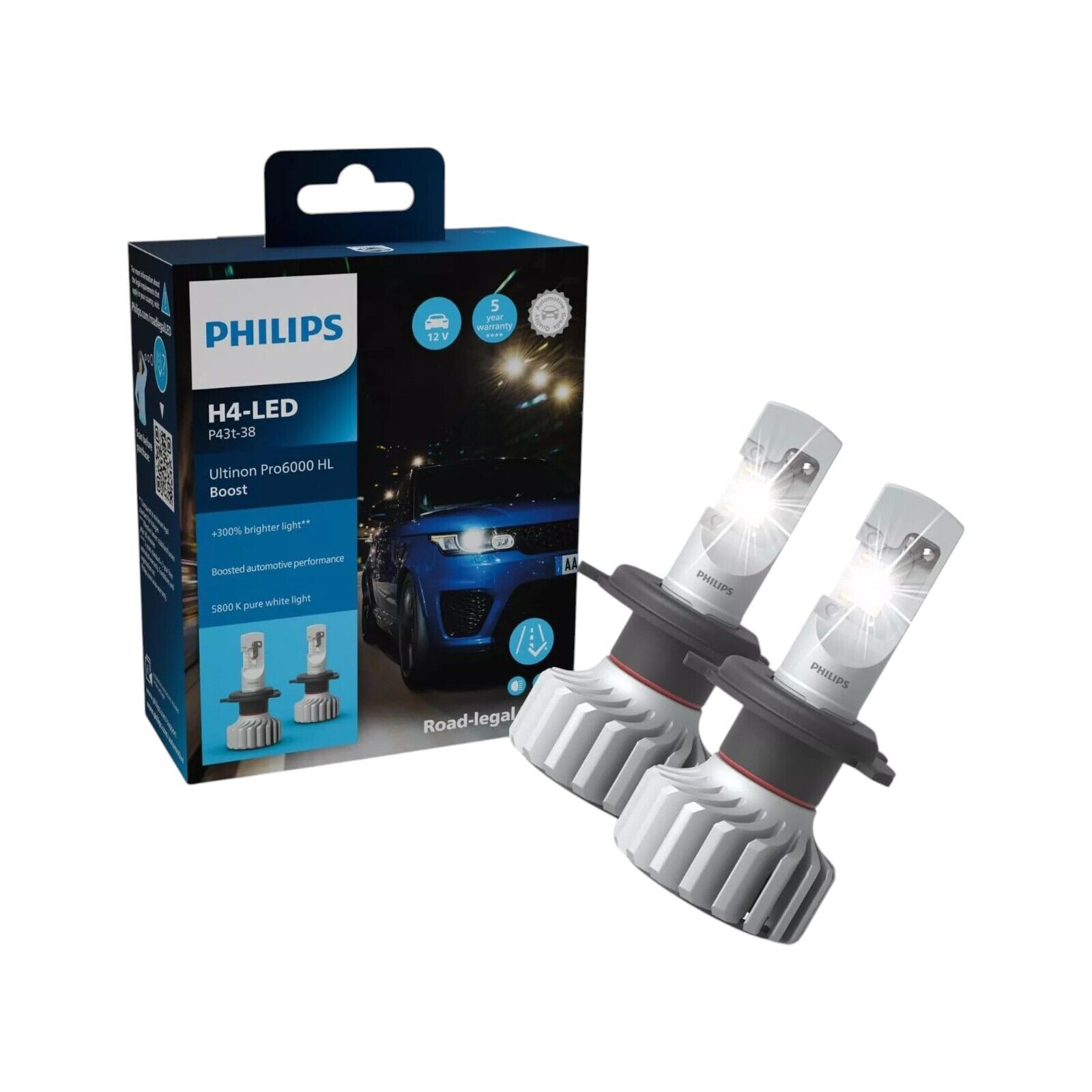 KIT 2x PHILIPS H4 LED Ultinon Pro6000 Boost gen2 Lampada Direct-Fit OMOLOGATA