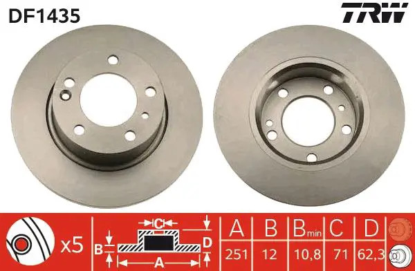 2x Disco freno pieno DF1435 TRW per CITROËN XM XM Break