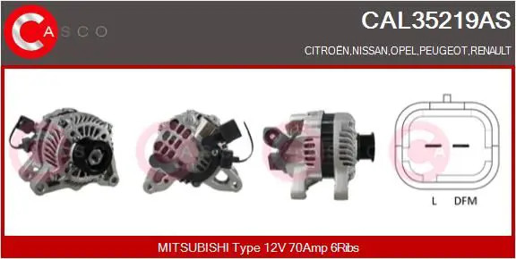 Alternatore con puleggia cinghia Poly-V CAL35219AS CASCO per CITROËN RENAULT
