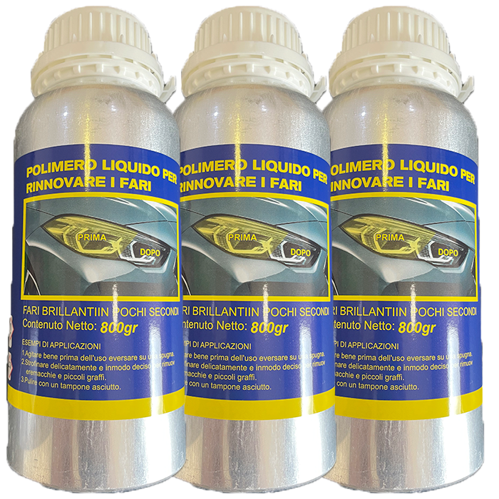 3x Polimero liquido kit lucidatura fari fanali auto ricarica ripristino 800 gr