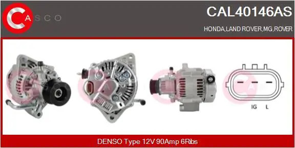 Alternatore con puleggia cinghia Poly-V CAL40146AS CASCO per ROVER HONDA MG