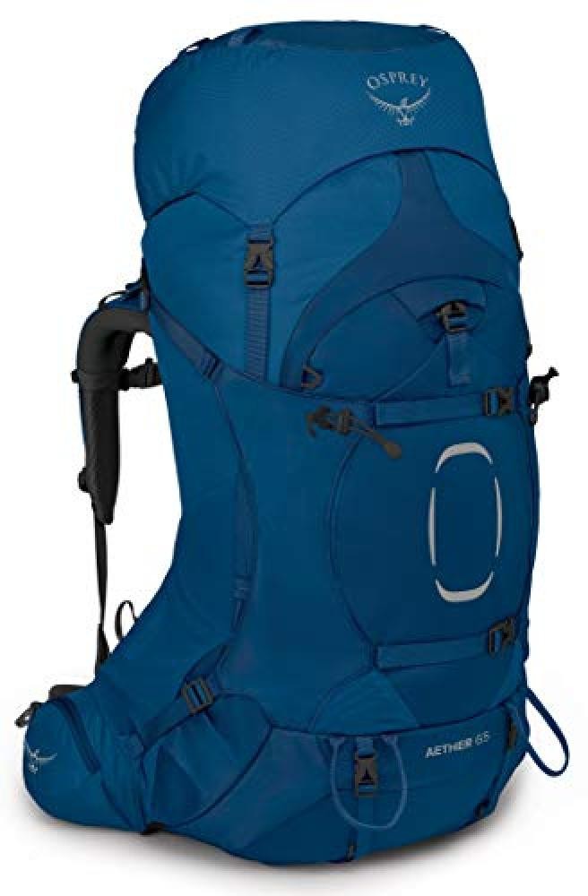 (TG. L-XL) Osprey Aether 65 Zaino da Backpacking per Uomo, Deep Water Blue - L/X