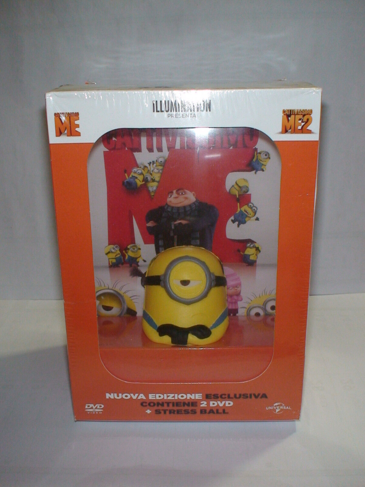 BOX DVD CATTIVISSIMO ME 1, 2 DESPICABLE ME STRESS BALL MINION PALLA ANTISTRESS