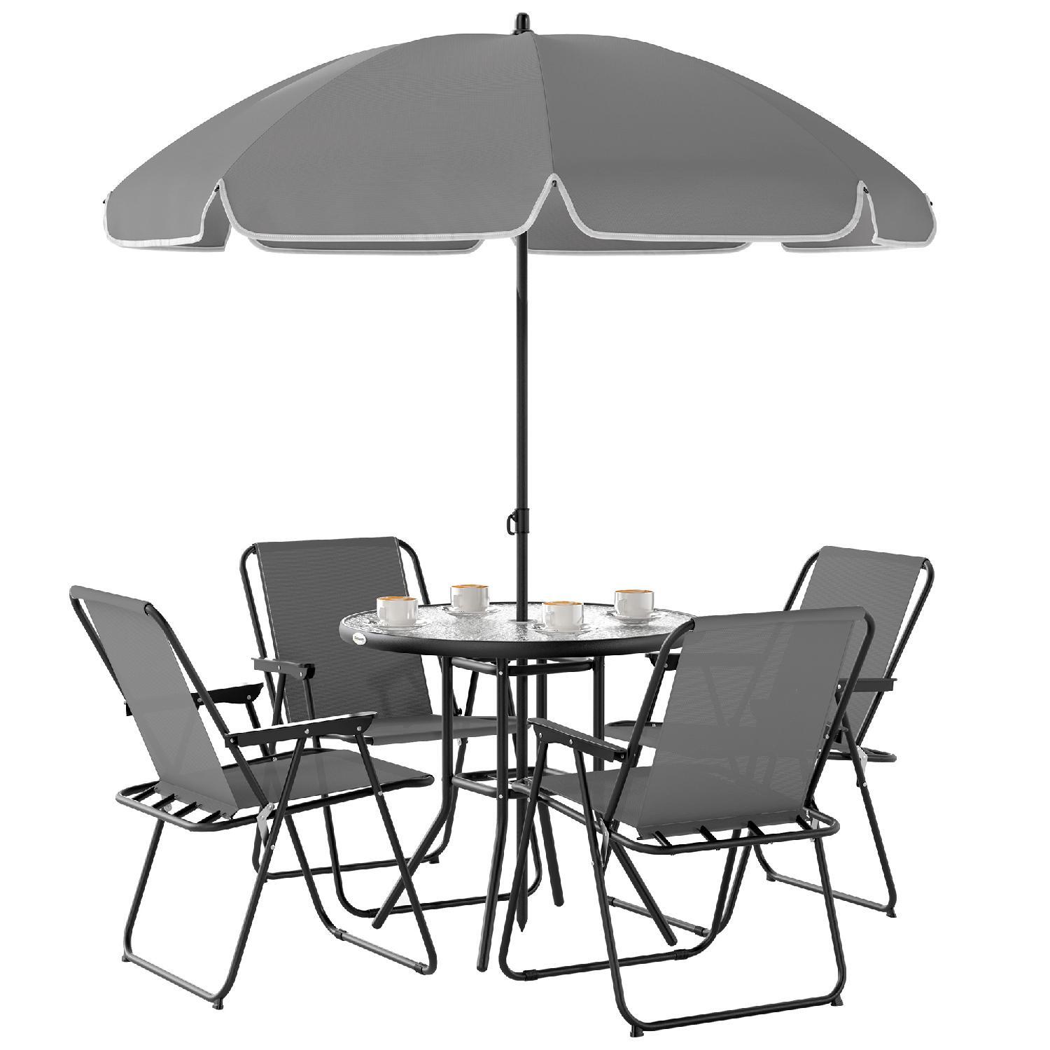 VivaGarden Tavolo da Giardino con 4 Sedie ed Ombrellone Grigio/Nero R5330GY