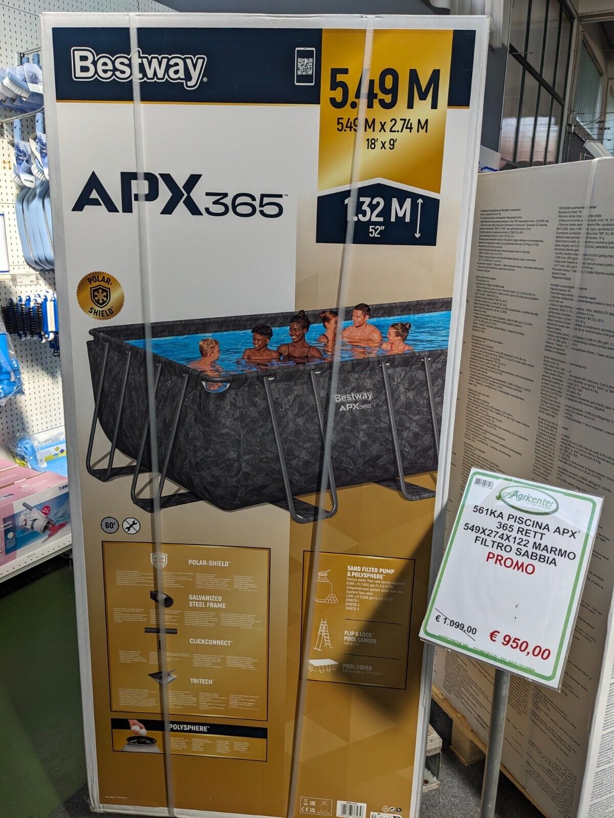 Bestway - Piscina APX 365 Rettangolare 549x274x132 Marmo Scuro 561KA