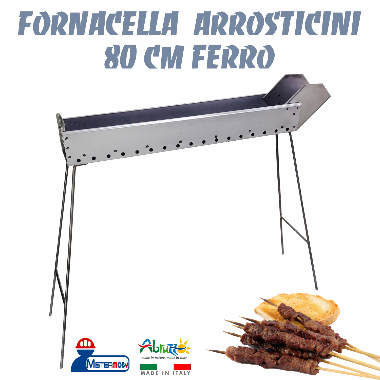 FORNACELLA Ferro 80 cm CANALETTA BARBECUE ARROSTICINI SPIEDINI SOUVLAKY CARBONE