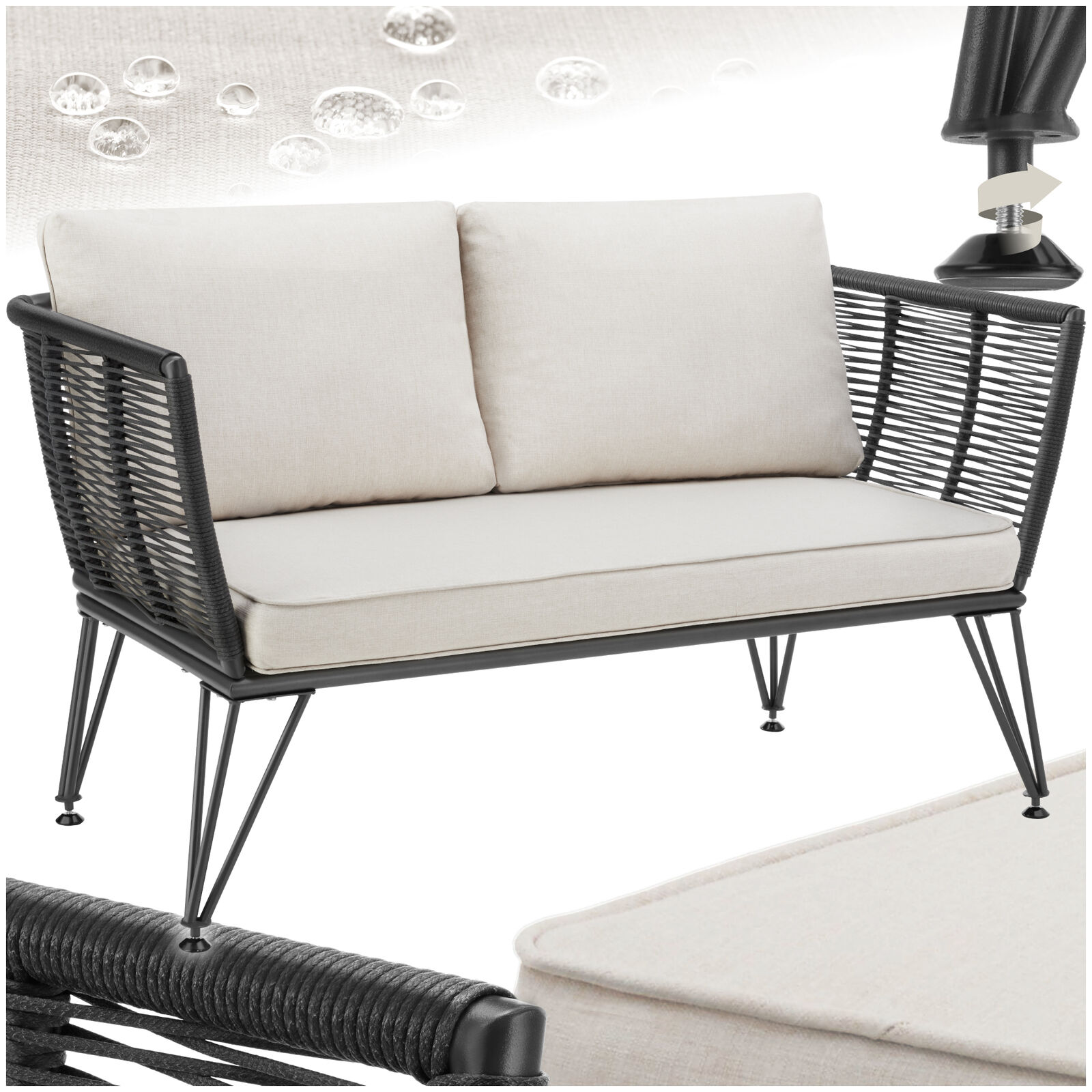 Divano Salottino Giardino Design a Corda Polyrattan Kit Acciaio Ferro