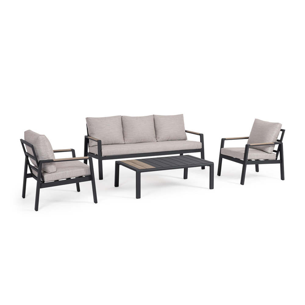 Set da Giardino Elna Antracite Divano 2 Poltrone Tavolino Bizzotto