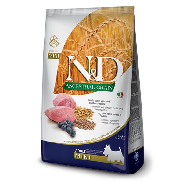 Farmina n&d ancestral grain adult mini agnello e mirtillo - 2,5 kg - croccantini per cani - spedizione gratis 1° ordine + scegli lo sconto bzr5 / bzr2