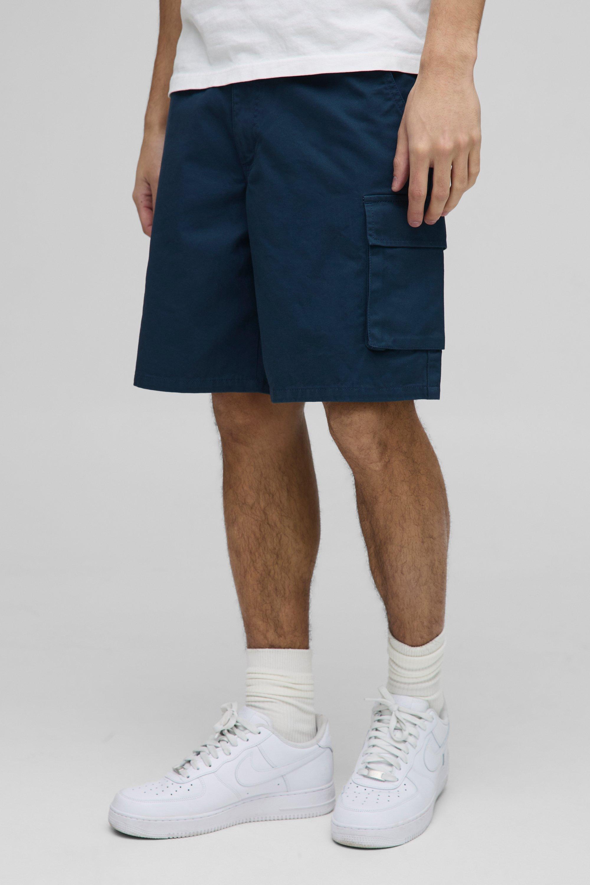 Pantaloncini Cargo Cargo in twill con vita fissa, Navy