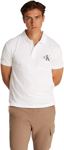 Calvin Klein Uomo Maglietta Polo Maniche Corte Monologo Regular Fit, Bianco (Bright White), L