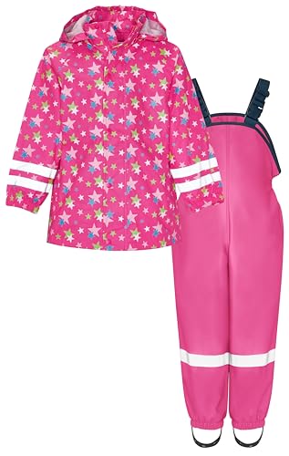 Playshoes - Regenanzug Sterne, Reflektoren, Abnehmbare Kapuze, Impermeable Bambina, Rosa (Pink 18), 80