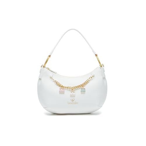 Braccialini Beth Borsa A Spalla A Forma Di Mezzaluna Di Colore Oro Con Manico Singolo, Chiusura Zip E Tracolla In Nastro Logato Rimovibile E Regolabil