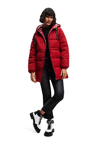 Desigual Padded_Kalmar, 3194 Chilli Cappotto Lungo Imbottito, Red, S Da Donna