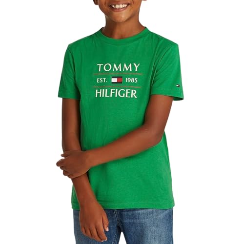 Tommy Hilfiger Tommy Flag Hilfiger Reg Tee Ss T-Shirt Da Ragazzo (Confezione Da 1), Verde Radiante, 10-11 Years