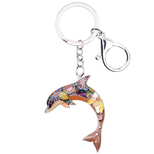 Doway Portachiavi Smaltato Delfino Carino Delfino Portachiavi Per Chiavi Auto Borse Bambini Oceano Animali Regalo Gioielli, Marrone, M