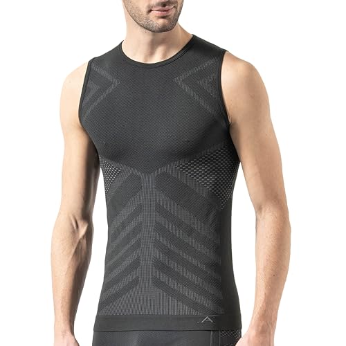 Risalti Maglia Termica Uomo Smanicato Energy - Intimo Termico Sportivo Termoregolante, Elasticizzato E Traspirante, Maglia Termica Manica Corta, Canot