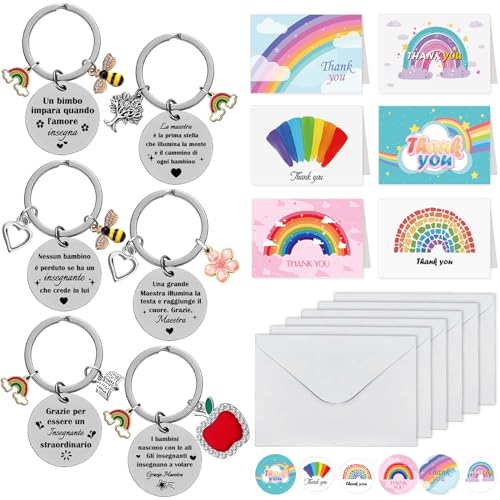 6 Pezzi Regalo Portachiavi Maestra Fine Anno, Maestra Portachiave Maestre Idee Regalo Per Insegnante Professoressa Portachiavi Insegnanti Originale Re