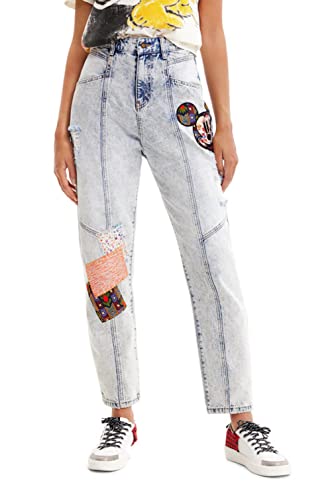 Desigual Pant_Patch M, 5053 Denim Medium Wash Pantaloni Casual, Blue, Xs Da Donna