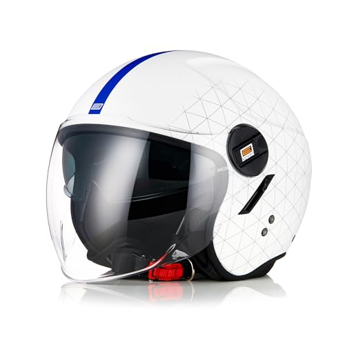 Origine Casco Jet Moto Casco Aperto Scooter Con Doppia Visiera Omologato Ece2206 ( Grid Matt White,M)