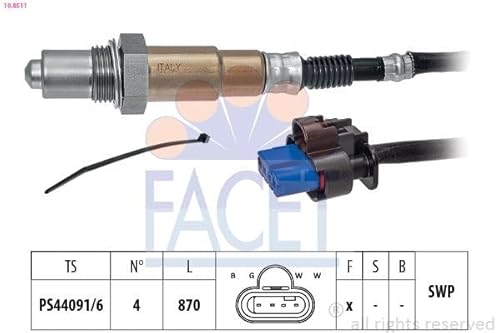 Facet Sonda Lambda 10.8511 Riscaldato, Sonda Planare, Filettatura Prelubrificata Dietro Al Catalizzatore 870Mm