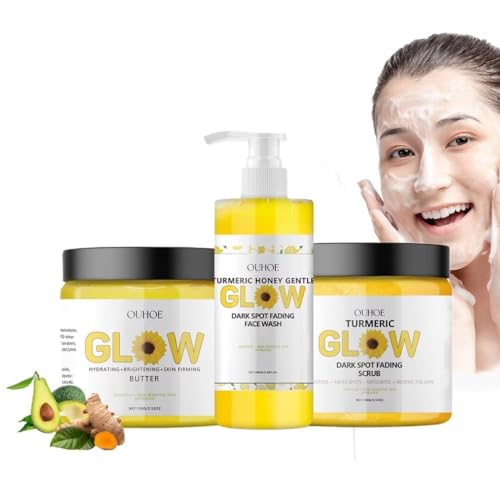 Turmeric Glow Combo - Set Per La Cura Della Pelle Con Burro Esfoliante Per Il Viso, Idratante Anti-Invecchiamento, Per Rughe, Lenitiva E Idratante All