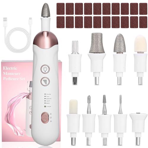 Fresa Per Unghie Professionale,Lima Per Unghie Elettrica Senze Fili Con Luminosa Led,9 In 1 Kit Manicure Pedicure Ricaricabile Velocità Regolabile,Man