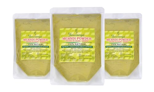 Yauvanya Original Indian Pure E Natural Mehndi (Henna) Per Capelli - 3X100 Gms