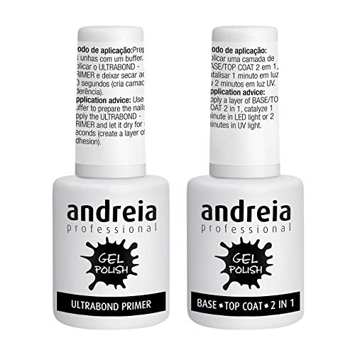 Andreia Professional Gel Polish Ultrabond Primer + Base E Top Coat 2 In 1 (La Confezione Contiene Uno Di Ciascuno)