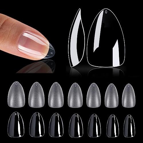 Tip Unghie Mandorla Corte 1020 Pezzi, Tip In Gel Per Unghie Full Cover Tips Unghie Finte Trasparenti Mandorla Corte Acrygel Tip Unghie Ricostruzione G