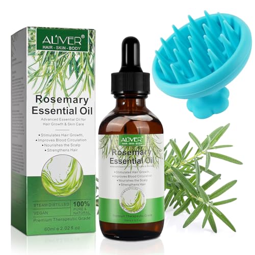 Olio Di Rosmarino Per Crescita Capelli 60Ml Con Massaggiatore Cuoio Capelluto | Puro Olio Essenziale Per Ciglia, Sopracciglia, Viso | Nutre Il Cuoio C