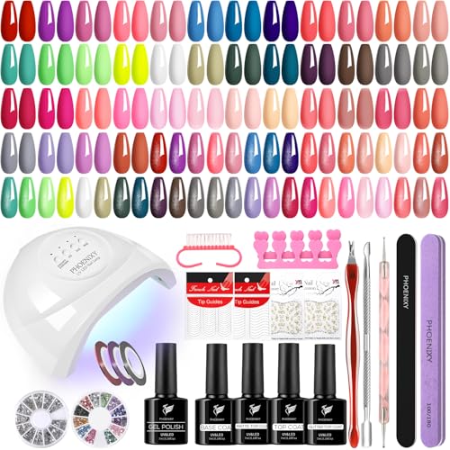 Phoenixy Kit Semipermanente Unghie, 61Pz Kit Unghie Gel Completo Con 48W Lampada Unghie, 40 Colori Smalto Semipermanente Unghie Con Top Coat Glitterat