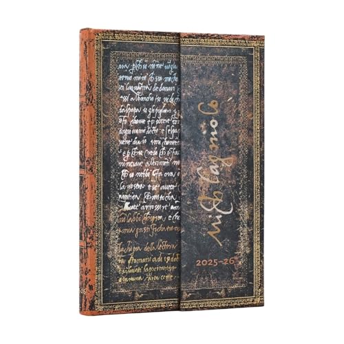 2026 Michelangelo Handwriting (Embellished Manuscripts Collection) Mini 18-Month Horizontal Hardcover Flexi Dayplanner 2025-2026 (Wrap Closure)