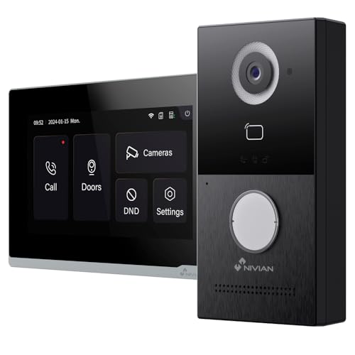Nivian Videocitofono Intelligente Wifi Full Hd Per Esterno Con Touch Monitor, Connessione A 2 Fili, Controllo Vocale Alexa/Google, Registrazioni Micro
