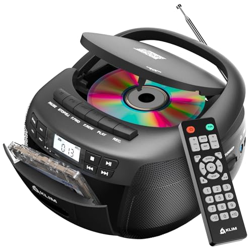 Klim Lettore Cd + Lettore Cassette Audio, Am/Fm Radio Bluetooth, Stereo Cd Player, Remota, Registrazione Su Nastro, Usb Drive, Aux, Radio Cd Stereo Ca