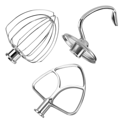 Kit Da 3 Pezzi In Acciaio Inox Per Kitchenaid 4,5-5 Quart Tilt-Head Stand Mixers Serie Artisan & Classic Di Mmobiel – K45 Frusta A 6 Fili, Frusta Piat