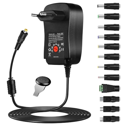 Mizikuu 30W Alimentatore Universale, Adattatore Ac-Dc 3V 4.5V 5V 6V 7.5V 9V 12V Con 12 Adattatori Per Spina Caricabatterie Per Macchine Fotografiche,
