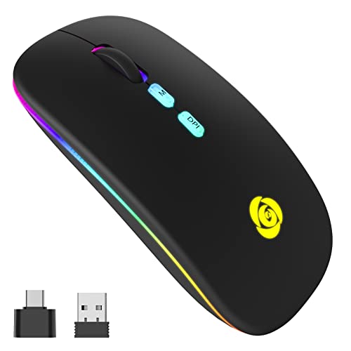 Mouse Bluetooth, Mouse Mute Wireless Con Ricevitore Usb Type-C Ricevitore Usb A 7 Colori A 2,4 Ghz,Mouse Wireless Sottile 3 Dpi 800/1200/1600 Compatib