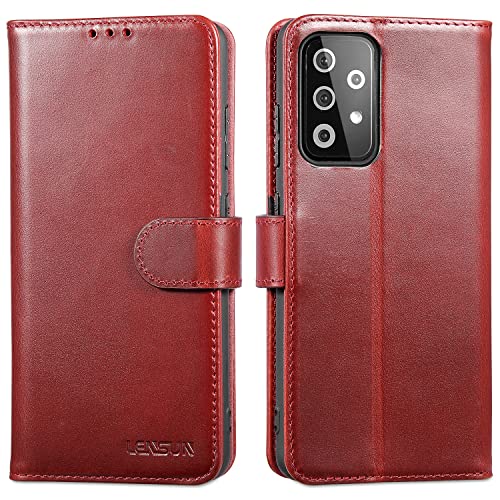 Lensun Cover Per Samsung Galaxy A52S 5G/A52 5G/A52 4G, Custodia In Vera Pelle [Rfid Blocking] Libro Portafoglio Chiusura Magnetico Flip Custodie Cuoio