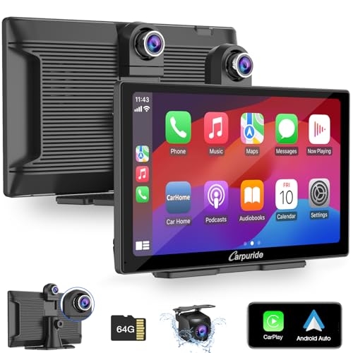 Carpuride W905 Autoradio Senza Fili Carplay & Android Auto Con Dashcam, 9" Touchscreen Hd Portatile, 4K Fotocamera Anteriore & Backup, Registrazione L