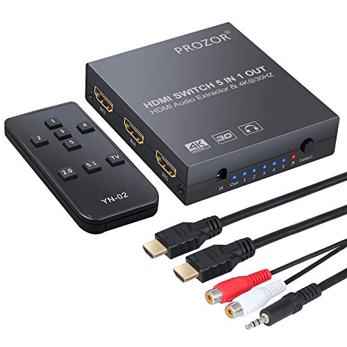 Prozor 5X1 Hdmi Switch Con Estrattore Audio Hdmi Switcher Hdmi Convertitore Audio Include Ir Telecomando 1M Cavo Hdmi E Cavo Audio Stereo 3.5Mm Maschi