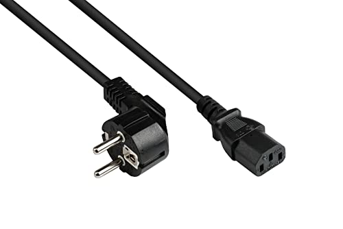 Good Connections P0130-S025 - Cavo Di Alimentazione Con Spina Schuko E+F (Cee 7/7, Ad Angolo) Su C13 (Dritto), 1 Mm2, 2,5 M, Colore: Nero