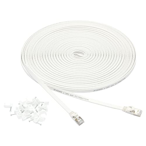 Amazon Basics Cavo Patch Per Connessione Internet, Piatto Rj45 Cat-7, 10 Gigabit Ethernet, 15.2 M, Bianco