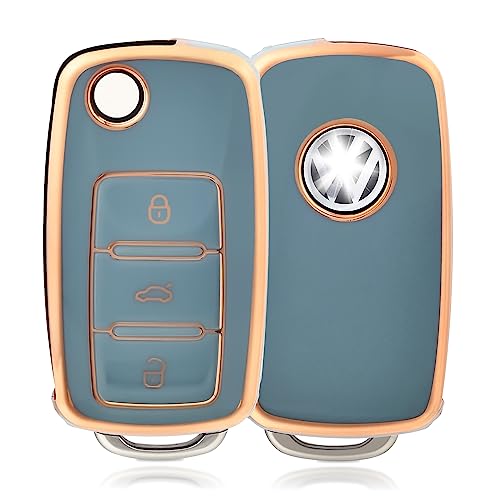 Offcurve Custodia Chiavi Auto Guscio Chiave, Cover Chiave Copri Chiavi Telecomando 3 Tasti Adatto Per Vw Volkswagen Polo Golf 4/5/6 Multivan T5 Caddy 