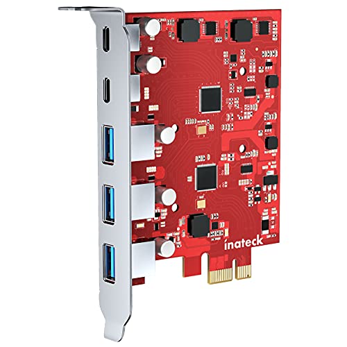 Inateck Redcomets U25, Pcie 3.0 X1 Usb Scheda Con 3 Porte Usb-A E 2 Porte Usb-C, 8 Gbps, Non Necessita Di Alimentazione Esterna, Rosso