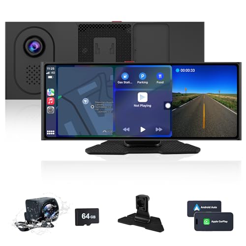 10.26" Schermo Wireless Carplay, Autoradio Portatile Compatibile Con A-Pple Carplay & Android Auto, Autoradio Con Dashcam 4K, Telecamera Posteriore Ah