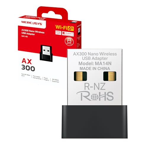 Mercusys Tp-Link Ma14N Ax300 Wifi 6 Wifi Usb, Chiavetta Wifi Per Pc Fisso, 287Mbps Su 2.4Ghz, Adattatore Wifi Usb Per Windows 11/10/7, Linux E Kernel